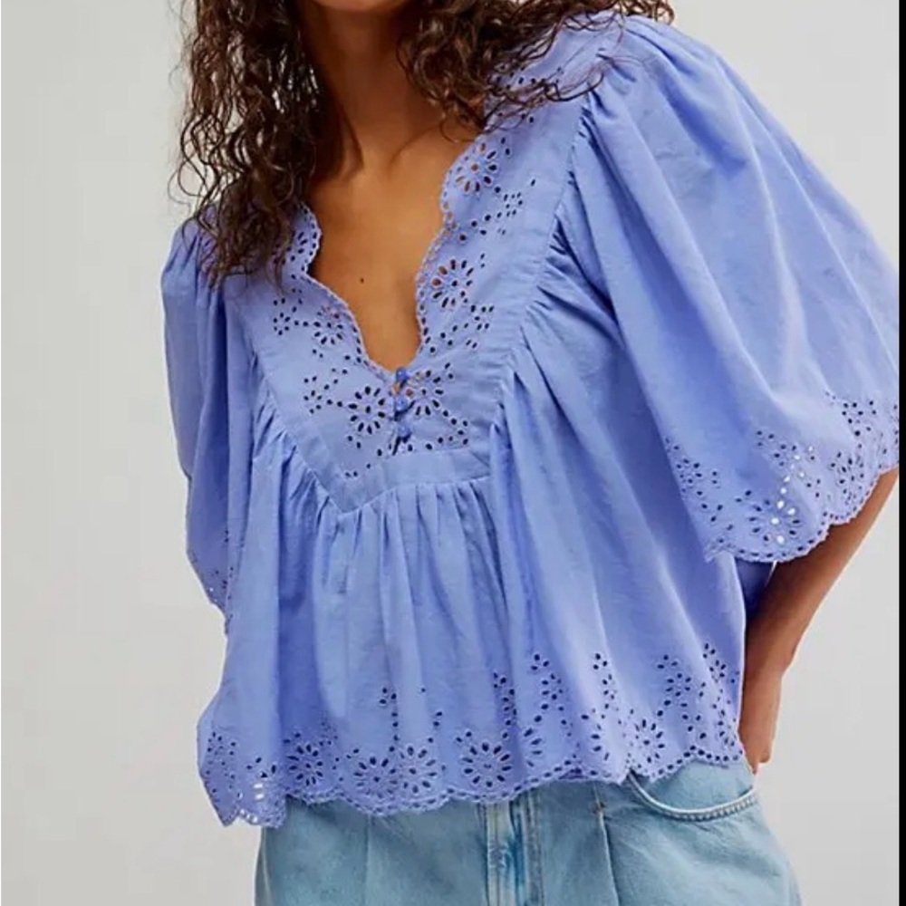 Free People Periwinkle Eyelet Blouse